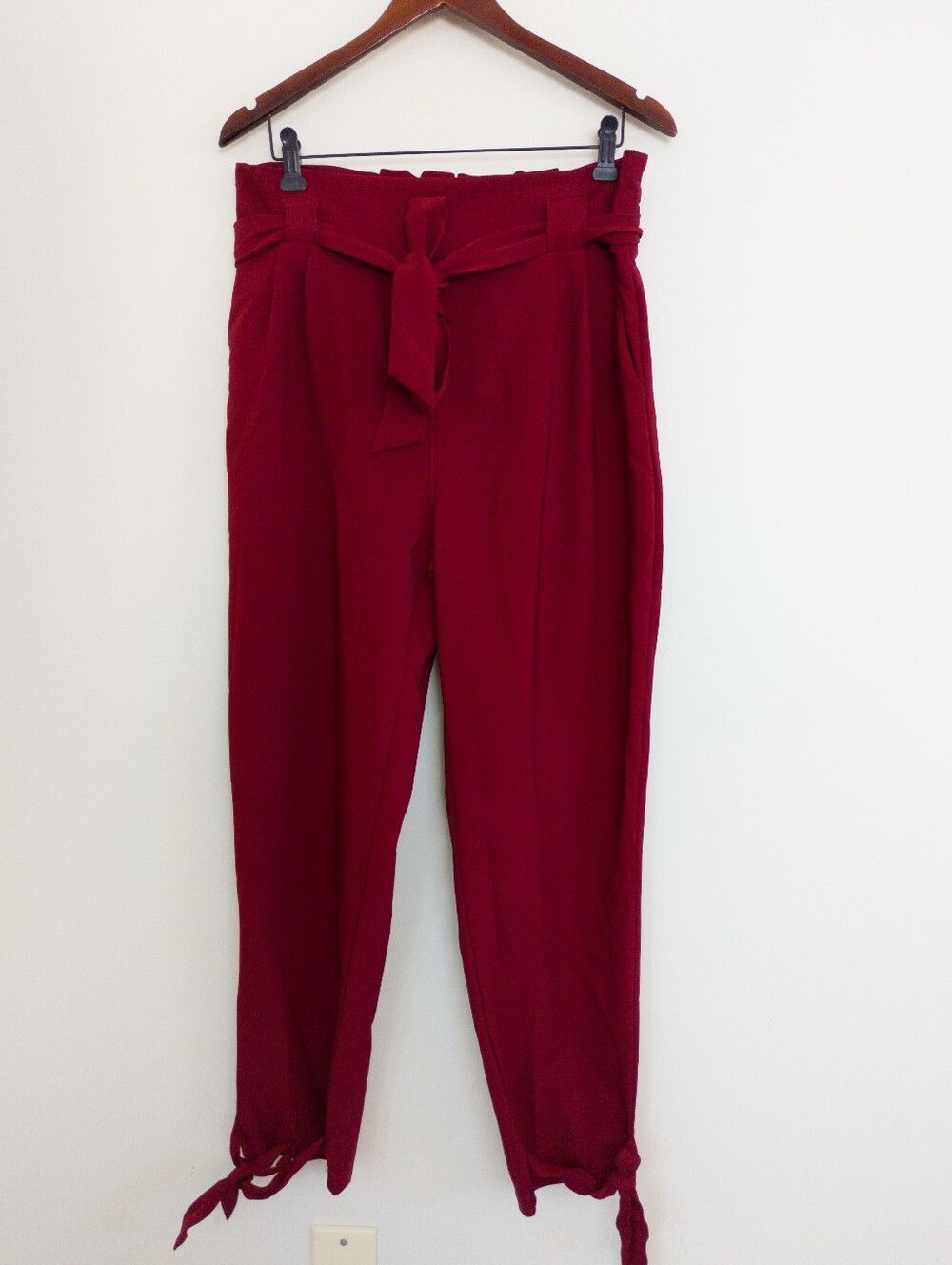 GRACE KARIN High Waist Paperbag Trousers Ankle Bow Tie Burgundy XL NWT